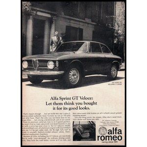 1968 Alfa Romeo Sprint GT Veloce Gran Turismo Vintage Print Ad Downtown Wall Art